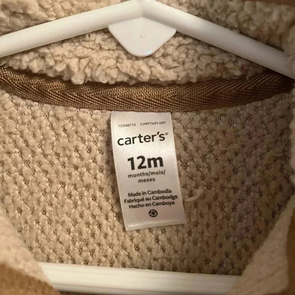 🤍3/$20 Carters Sherpa One Piece Romper Coverall Size 12 Mos. Quarter Zip - Picture 3 of 5